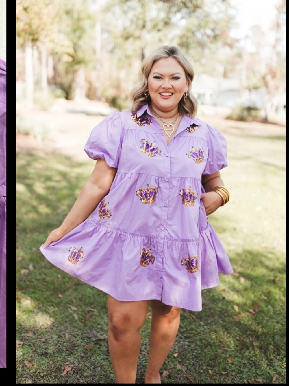 Peach Love Lilac Embroidered Puff-Sleeve Tiered Dress